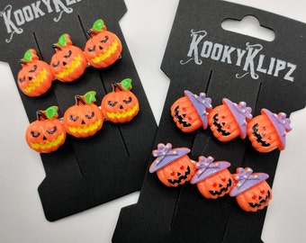 Pair of Fun, Cute, Orange Pumpkins Hairclips