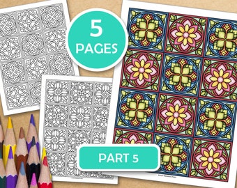 Part 5- Mandala For Meditative Coloring - Book 2: 5 Pages with Tiled Mandala Patterns To Color. PDF files ready to print