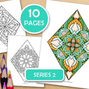 ダイヤモンドマンダラ - シリーズ2：心の平安のための10のマインドフルネスぬり絵、印刷可能なPDFファイル