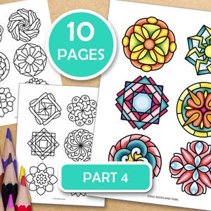 Part 4-Easy Mandalas For Meditative Coloring- Book 2: 5 Pages with 6 Mandalas Each, 30 Mandalas To Color. PDF files ready to print