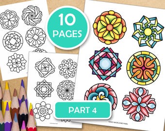 Part 4-Easy Mandalas For Meditative Coloring- Book 2: 5 Pages with 6 Mandalas Each, 30 Mandalas To Color. PDF files ready to print