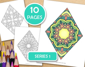 Diamond Mandalas : 10 Mindfulness Coloring Pages For Inner Peace, PDF files ready to print