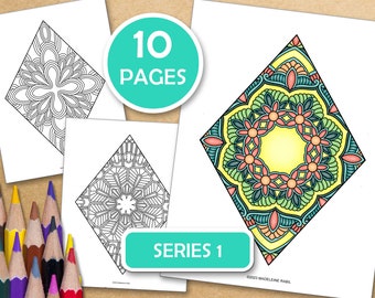 Diamond Mandalas : 10 Mindfulness Coloring Pages For Inner Peace, PDF files ready to print