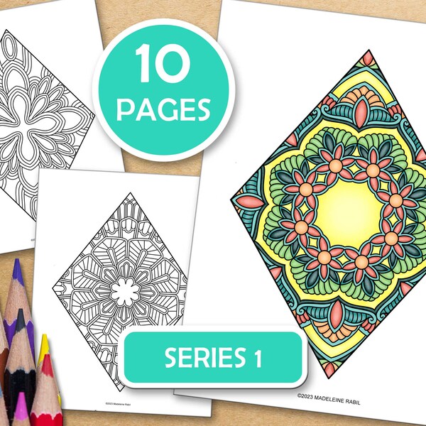 Diamond Mandalas : 10 Mindfulness Coloring Pages For Inner Peace, PDF files ready to print