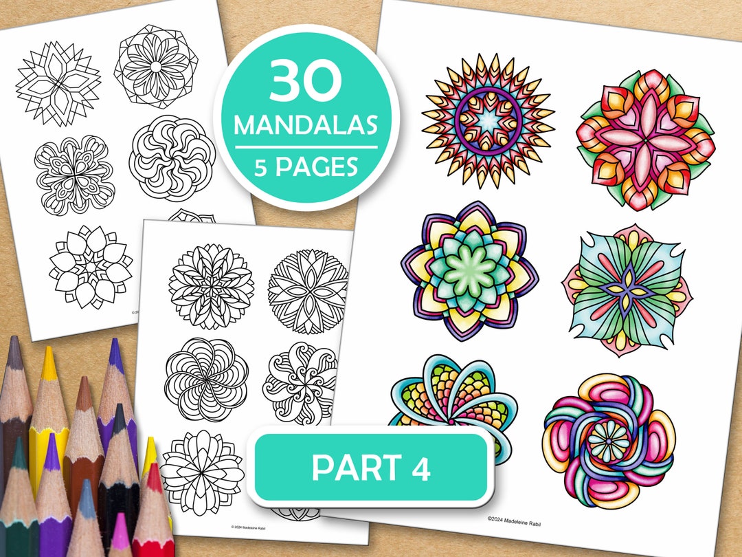 Part 4- Mandalas for Meditative Coloring - Book 2: 5 Pages With 6