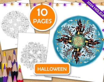 Spooky Halloween Mandalas: 10 Haunted Coloring Pages to Celebrate the Halloween Season, PDF Files Ready To Print