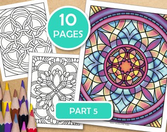 Part 5-Easy Mandalas For Meditative Coloring- Book 2: 5 Mindfulness Coloring Pages For Inner Peace, PDF files ready to print