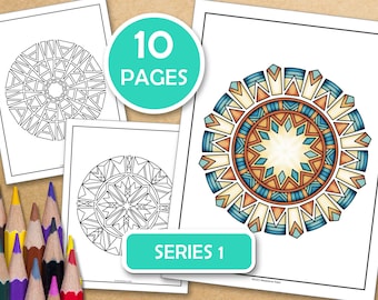 Mandalas Geométricos - Serie 1: 10 Páginas para Colorear de Atención Plena para la Paz Interior, archivos PDF listos para imprimir