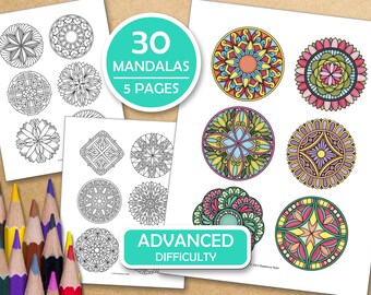 Part 4- Advanced Mandalas for Meditative Coloring: 5 Pages with 6 Mandalas Each, 30 Mandalas To Color. PDF files ready to print