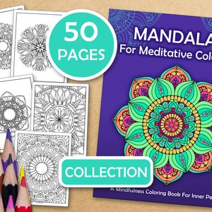 Komplette Sammlung-Mandalas zum meditativen Ausmalen: 50 Mindfulness Coloring Pages For Inner Peace, PDF-Dateien druckfertig
