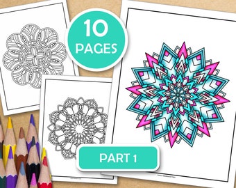 Part 1-Mandalas For Meditative Coloring - Book 2: 10 Mindfulness Coloring Pages For Inner Peace, PDF files ready to print
