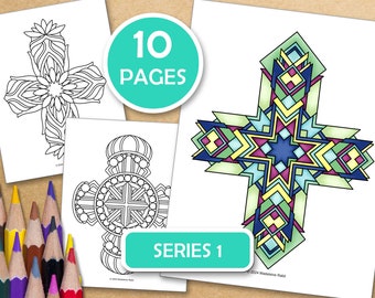 Cross Designs: 10 Mindfulness Coloring Pages For Inner Peace, PDF files ready to print