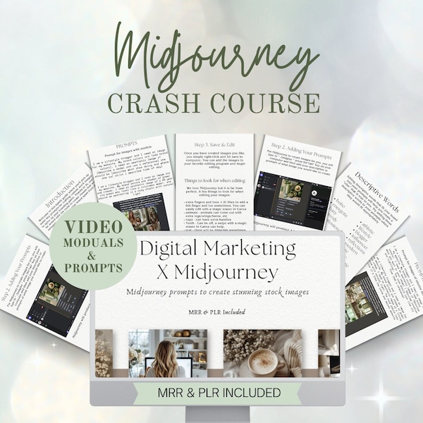 Midjourney Prompts Master Resell Rights Faceless Reels Digital Marketing AI Prompts Canva Crash Course Digital Course Ebook Template MRR PLR