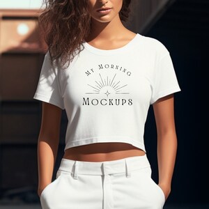 Bella Canvas 8882 Mockup T-shirt Mockup Cropped T-shirt Mockup  White 8882 Mockup White Cropped Top Mock-ups 8882 Mockup in White
