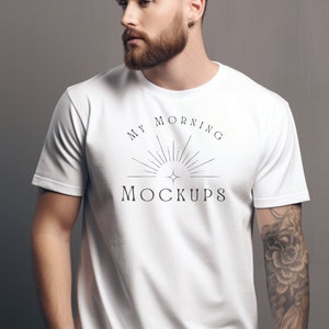 White Bella Canvas 3001 Mockup T-shirt Mockup Men&#39;s Mockup White shirt Mockup For Men | Bella Canvas 3001 White Mockup For Print on demand