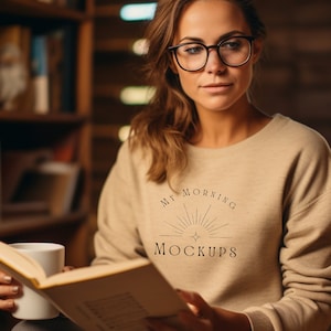 Sand Gildan 18000 Mockup For Print on Demand Book lover Mockup 18000 Bookish Mockup Poet Sweatshirt Mockup Coffee Lover Shirt Mockup