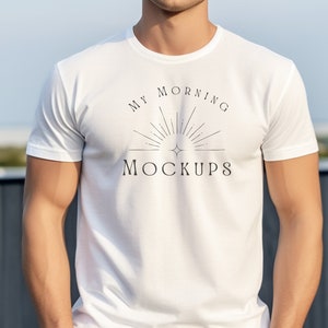 Mens Gildan White 5000 Mockup T-shirt Mockup White mens T shirt Mockup Mens Gildan 5000 Shirt Mockup For Print On Demand