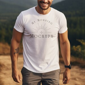 White Gildan 5000 Mockup Tshirt Mockup for Men White Shirt Mockup Gildan Mockups for Print on Demand Outdoors Mockup for Men Male Mockup
