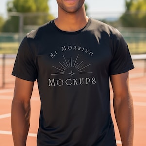 Sport-Tek 350 Mockup ST350 Mockup T-Shrit Mockup Black Man Mockup 350 Mockup For Tennis Pickleball Design k ST350 Black Athletic Mockup
