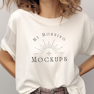 Gildan 5000 Mockup T-Shirt Mockup Gildan 5000 Natürliches Mockup Beige T-Shirt Mockups Gildan 5000 Mock-up Rundhalsausschnitt Für Print on Demand-Shops