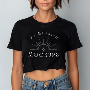 Black Next Level 5080 Mockup Cropped T-shirt Mockup NL 5080 Mock-up for Print on demand black 5080 mock up Black Contemporary Shirt Mockups