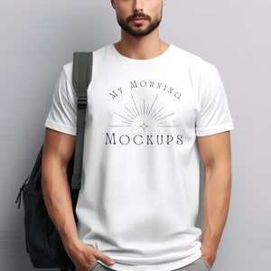 White Gildan 64000 Mockup T-shirt Mockup Mens Gildan Mockups for Print on Demand White Shirt Mockups for Men White 64000 Mockup for Male