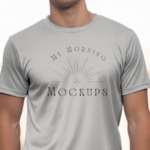 Sport Tek ST350 Silver Grey Athletic Mockup, Men&#39;s Silver Sport-Tek 350 mock up | Silver ST350 Tshirt Mockup For Athletic Sporty Design