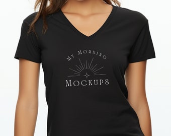 BC 3005 mockup Bella Canvas 3005 V-Neck Black Woman&#39;s Mockup, BC3005 Black Vneck Mockup for woman, BC 3005 Woman Mockup for Black  Vneck