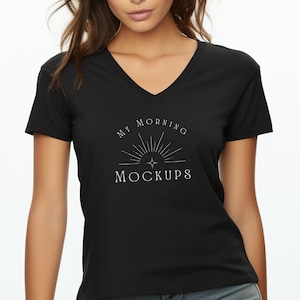 Mockup BC 3005 Bella Canvas 3005 Mockup da donna con scollo a V nero, Mockup BC3005 da donna con scollo a V nero, Mockup da donna BC 3005 per scollo a V nero