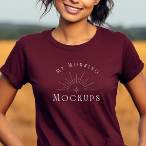 Bella Canvas 3001 Mockup T-shirt Mockup Maroon 3001 Mockup Fall Mockup Bella Canvas 3001 Maroon Mockup Maroon T-shirt Mockup Print on Demand