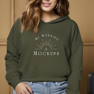 Bella Canvas 7506 Mockup Hoodie Mockup Cropped Hoodie Mockup 7506 Mock Up 7506 Military Green Mock-Up Green Hoodie Mock-up Bella Canvas Mock