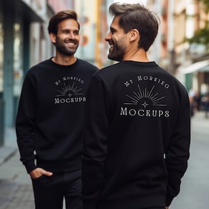 Black Gildan 18000 Mockup 18000 Back Black Male Mockup Front and Back Sweatshirt Mockup for Men Mockup Bundle Print on Demand Shirt Mockups