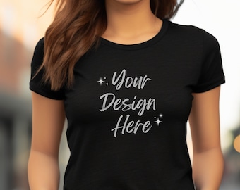 Bella Canvas 6004 Schwarz T-Shirt Mockup: Frauen Slim Fit Tee (JPG Digital Download)