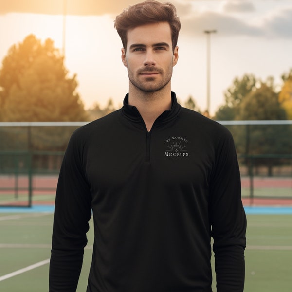 Sport Tek 3571 Mockup ST 3571 Mockup Sport Tek Mockup Quarter Zip Long Sleeve Mockup, Mens Quarter-zip Black Black Sport Tek Mock Ups