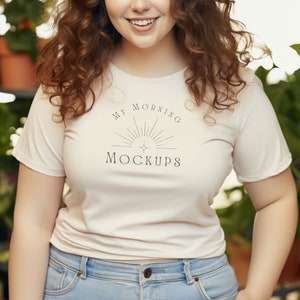 Bella Canvas Natural Plus Size T-Shirt Mockup | Woman&#39;s Natural Inclusive BC 3001 Mockup | Bella Canvas 3001 Natural Curvy Model mockup