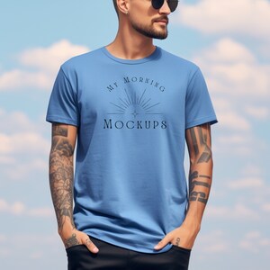 Light Blue 3001 Bella Canvas Mockup T-Shirt Mockup 3001 Mockup Ocean Blue 3001 Mockup Male Mockups For Print on Demand T-shirt Mock Ups