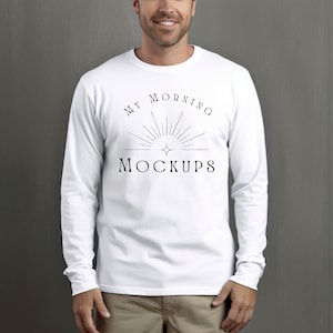 Gildan 2400 Mockup T-shirt Mockup Long Sleeve Tshirt Mock-up Gildan Mockup white 2400 Mock-Up Mens Mockups Print On Demand Mockups Gildan