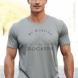 Beton Grau Sport Tek ST350 Mockup T-Shirt Mockup Herren Grau Sport-Tek 350 Mockup Grau Beton T-Shirt Mockup Für Print on Demand