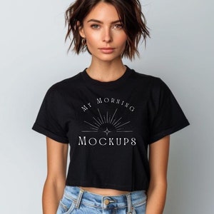 Black Next Level 5080 Mockup Cropped T-shirt Mockup NL 5080 Mock-up for Print on demand black 5080 mock up Black Contemporary Shirt Mockups