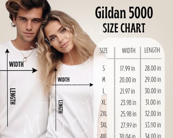 Gildan 5000 Size Chart Mockup Gildan 5000 Size Chart G 5000 Unisex Size Chart Couples T-shirt Size Chart Gildan 5000 Mockup