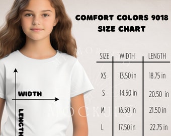 Comfort Colors 9018 Size Chart Mockup: Kids Youth T-Shirt (Digital Download)