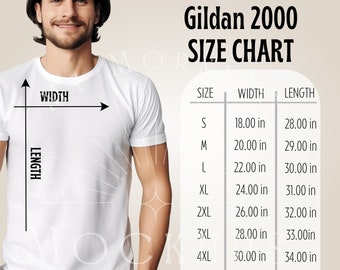Gildan 2000 T-Shirt classica da uomo S - 2XL Size Chart / Printful Tee Guide Mockup JPEG Scarica - Italia