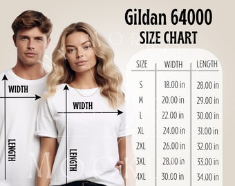 Gildan 64000 Size Chart Mockup Chart for Couple, G64000 Size Chart, Couple&#39;s Tshirt Size Info, TShirt Size Mockup 64000 Couple&#39;s Size Chart