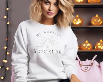 Gildan 18000 Mockup Sweatshirt Mockup Halloween Mockup White Gildan 18000 Mockup Halloween Sweatshirt Mockup White Sweatshirt Mockup 18000