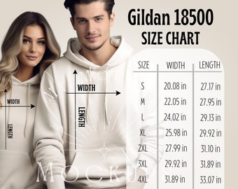 Gildan 18500 Hoodie Size Chart for Couple Gildan 18500 Mockup Hoodie Size Chart 18500 Unisex Size Mock up 18500 Couple Size chart Info