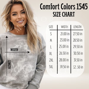 Comfort Colors 1545 Size Sweatshirt Mockup 1545 Color Blast Mockup Woman&#39;s Sweatshirt Size Chart 1545 Size Chart Mockup Print on Demand