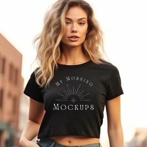 Bella Canvas 8882 Mockup T-Shirt Mockup 8882 Black Mockup bella canvas 8882 Cropped shirt Mockup 8882 Mock-ups Woman&#39;s Flowy Cropped Tee