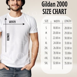 Gildan 2000 Size Chart Gildan 2000 Mockup T-shirt Mockup 2000 Size Chart Men's Gildan 2000 Size Chart Gildan Size Chart for Print on Demand
