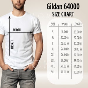 64000 Size Chart Mockup Gildan 64000 Tshirt Size Chart for Men 64000 Size Chart  Mens T-Shirt Size Mockup Gildan 64000 Mockups Tshirt Mockup