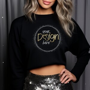 Bella Canvas 7503 Mockup Sweatshirt Mock-up New Years Mockup Black Cropped Sweatshirt Mockup Black Sweatshirt Mockup Black NYE Mock ups